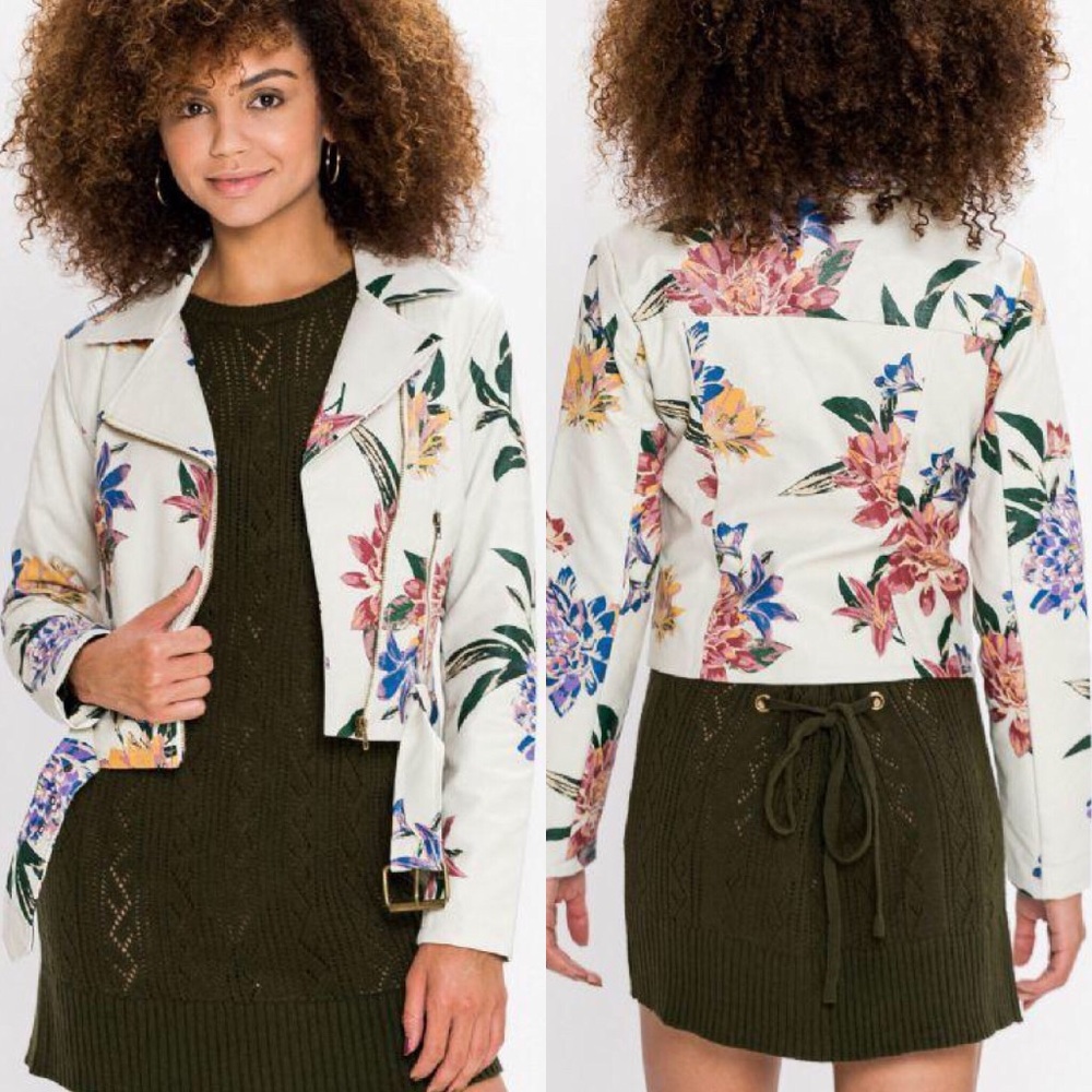 Ivory Floral Moto Jacket